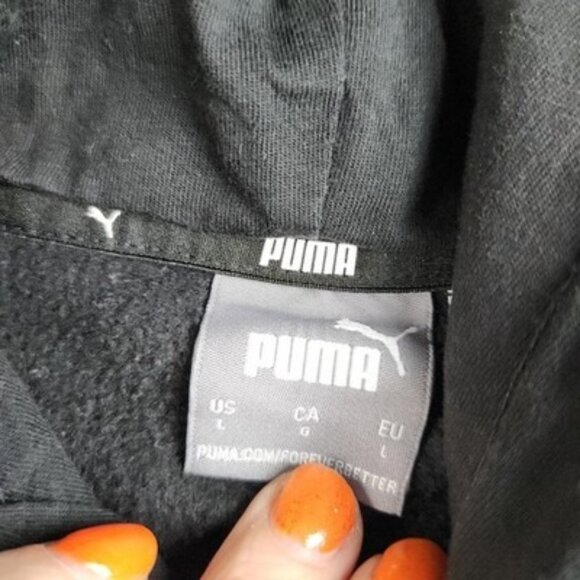 Puma Hoodie Mens Large Black Pullover Athletic Logo Drawstring Kangaroo Pocket - Picture 5 of 7